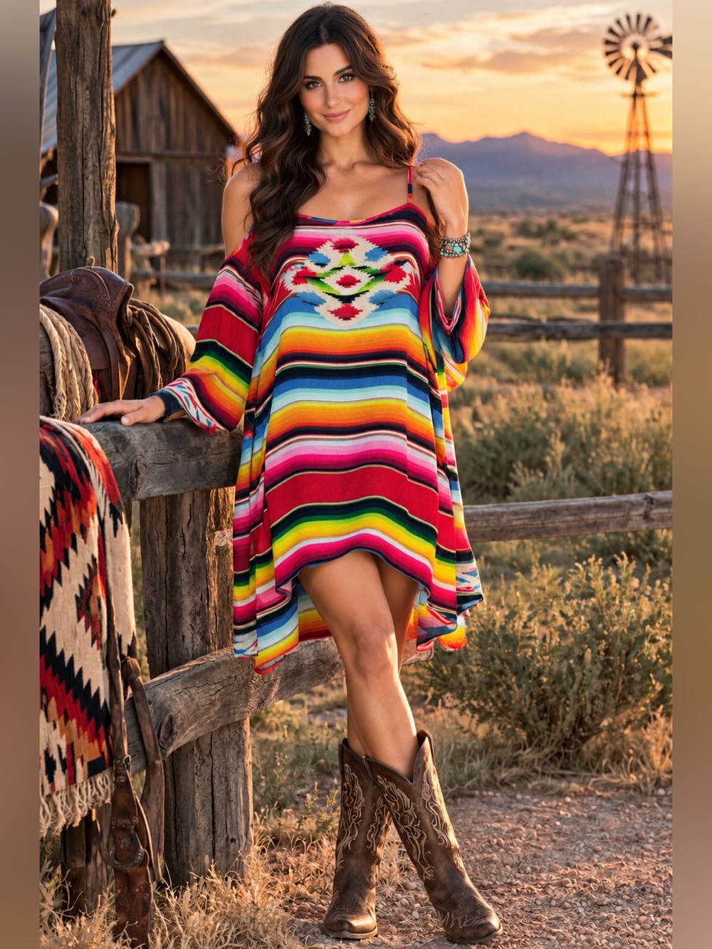 Tasha Polizzi serape cold-shoulder dress